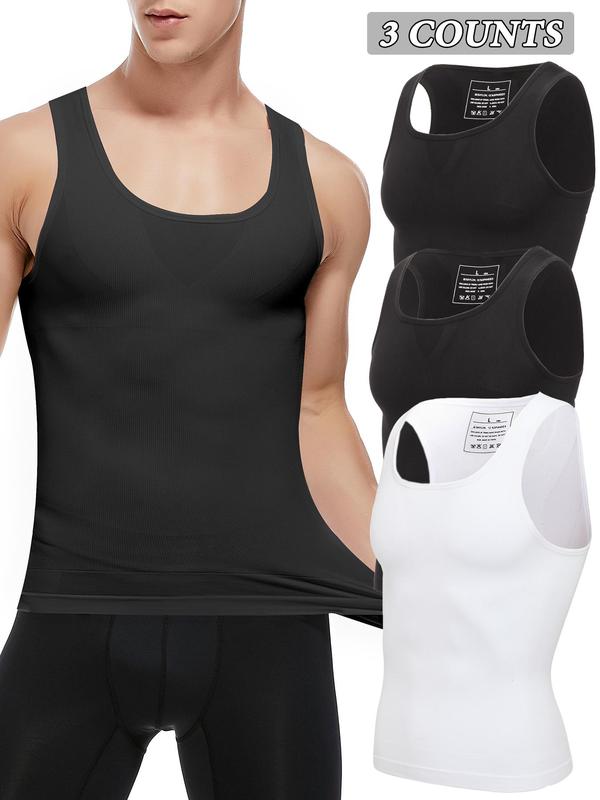 Men's Solid Color Round Neck Compression Shapewear Tank Top, High Stretch Tummy Control Shaper Vest, Tummy Tuck Shaper, Men's Shapewear for All Seasons