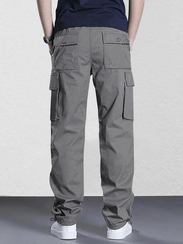 Men's Solid Flap Pocket Drawstring Waist Cargo Pants, Loose Casual Fashion Button Trousers for Daily Wear, Men's Cargo Work Pants, Pants for Men, Men's Back To School Bottoms for All Seasons