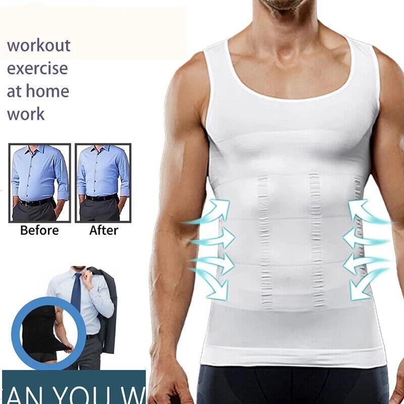 Mens Slimming Body Shaper Belly Chest Compression Vest Girdle T-Shirt Tank Top