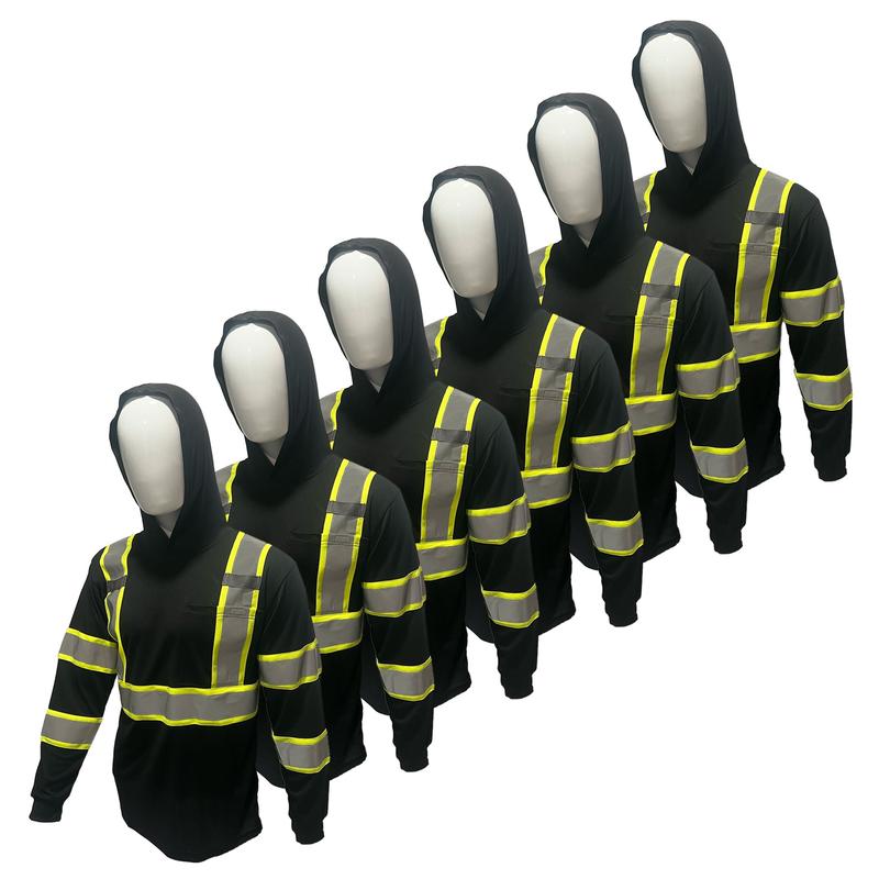 6 PACK SHIRT High Visibility Long Sleeve Safety Shirt with hoodie   Class 3 Polyester shirt (SEE SIZEING INFORMATION ON DESCRITION)