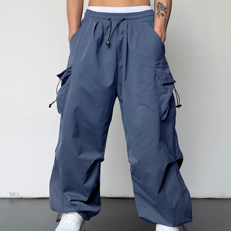 Cargo Pants Elastic Waist Flap Pockets Hip Hop Baggy Harem Parachute Pants pants