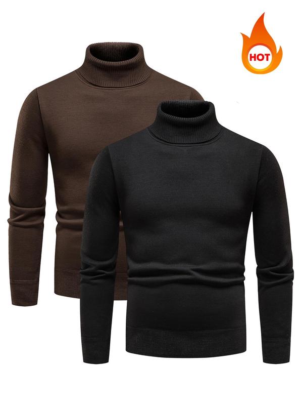 Men's Solid Turtleneck Sweater, Casual Regular Fit Long Sleeve Jumper for Fall & Winter, Men's Knitwear for Daily Wear