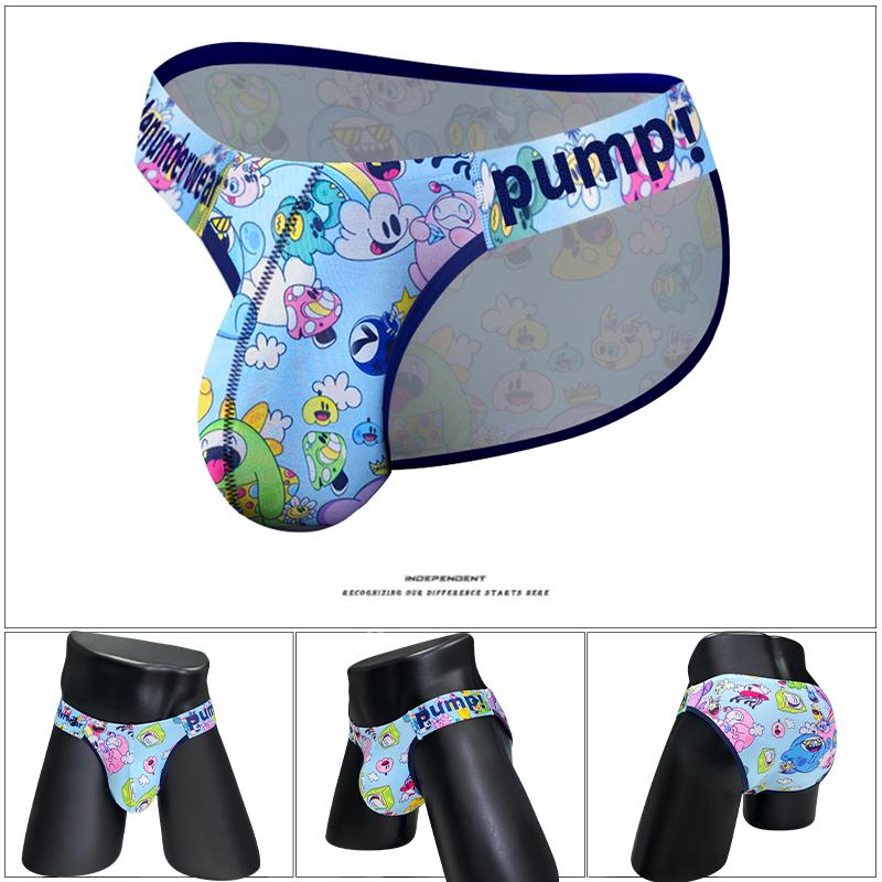 2024 NEW  PUMP Sexy High-Cut Men's Triangle Briefs Cartoon Graffiti Low-Waist Uplifting No-Side-Panel Sport Underwear