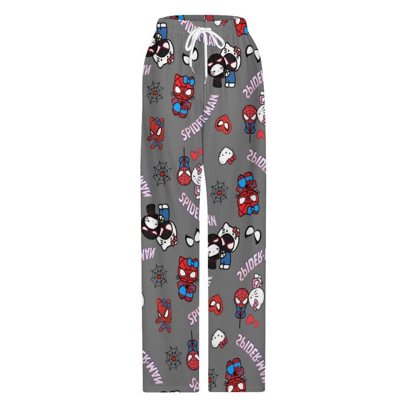 Stylish Pajamas Cute Spiderman & Hello Cat Cartoon Comfy Pajamas Men and Women Printed Pajama Pockets on Both Sides for Unisex Adult for Family and Friends Gifts