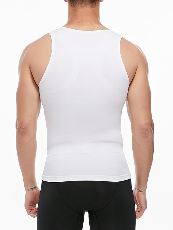 Men's Solid Color Round Neck Compression Shapewear Tank Top, High Stretch Tummy Control Shaper Vest, Tummy Tuck Shaper, Men's Shapewear for All Seasons