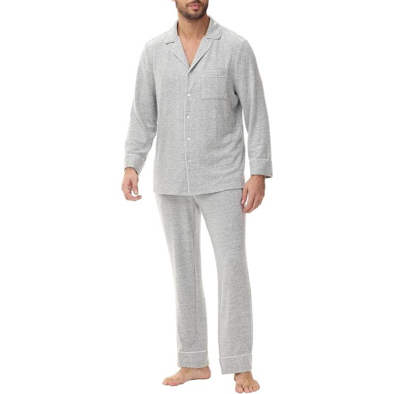 Mens Pajamas Set Long Sleeve Soft Pajamas for Men Button Down Sleepwear Pjs Lounge Sets with Pockets S-2XL