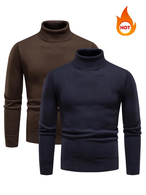 Men's Solid Turtleneck Sweater, Casual Regular Fit Long Sleeve Jumper for Fall & Winter, Men's Knitwear for Daily Wear