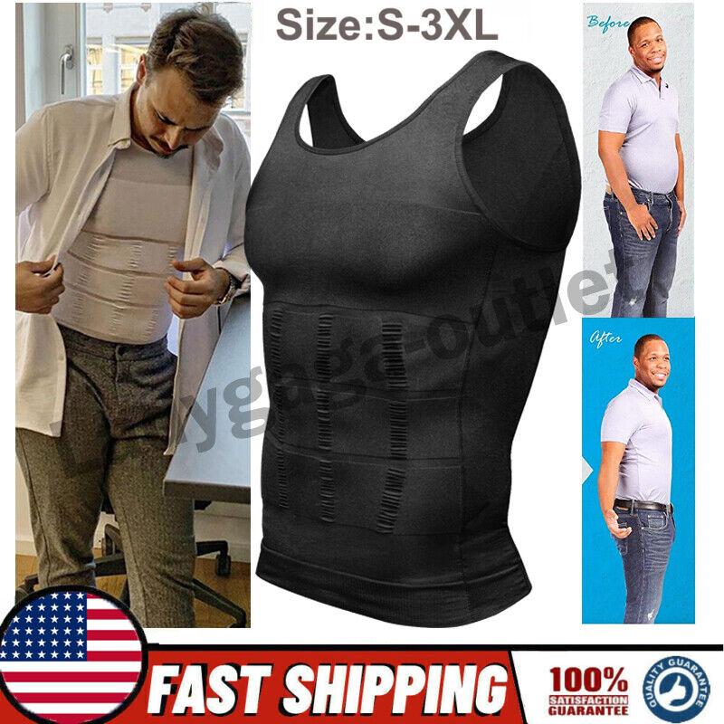 Mens Slimming Body Shaper Belly Chest Compression Vest Girdle T-Shirt Tank Top