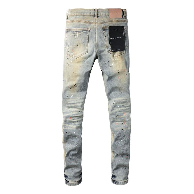 Men's Stretch Skinny Jeans with Patterned Ripped Jeans Vintage Ripped Paint Splattered Stretch Fitted Distressed Black Gray Jeans Cotton Fashion Menswear Pocket Streetwear Pants Stylish Trouser Long Denim Cotton Fashion