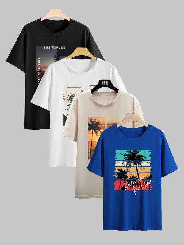 Men's Letter Graphic Round Neck Sleep Tops, Back To School Casual Crew Neck Short Sleeve Tee, Comfy Sleepwear for Fall