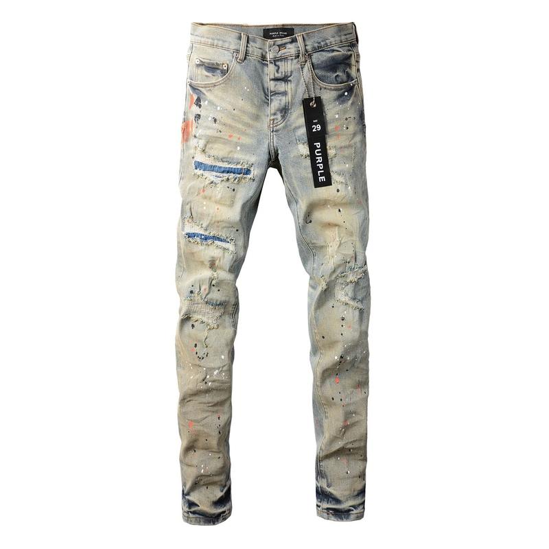 Men's Stretch Skinny Jeans with Patterned Ripped Jeans Vintage Ripped Paint Splattered Stretch Fitted Distressed Black Gray Jeans Cotton Fashion Menswear Pocket Streetwear Pants Stylish Trouser Long Denim Cotton Fashion