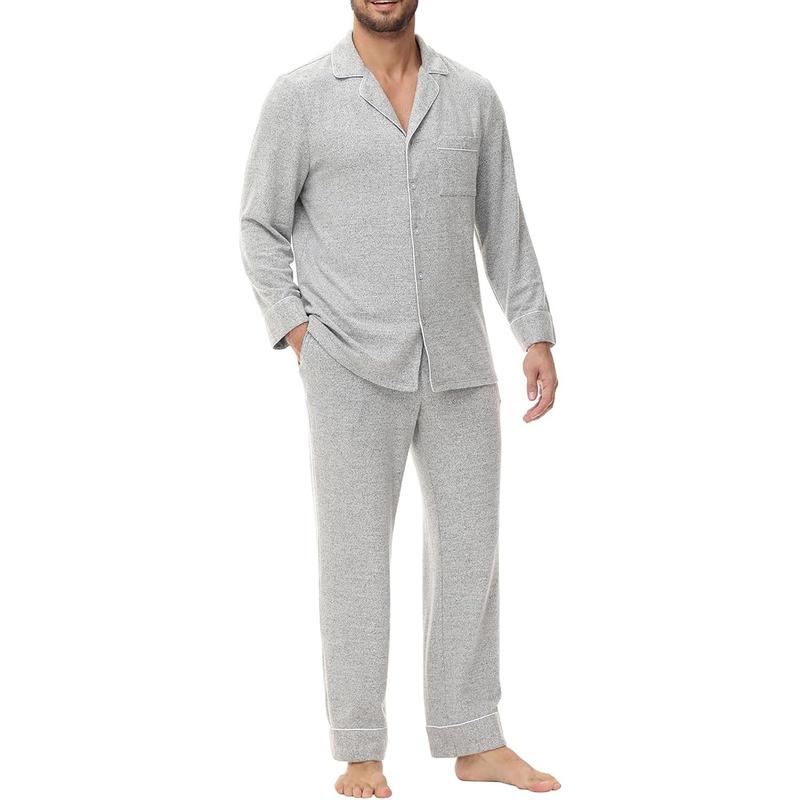 Mens Pajamas Set Long Sleeve Soft Pajamas for Men Button Down Sleepwear Pjs Lounge Sets with Pockets S-2XL