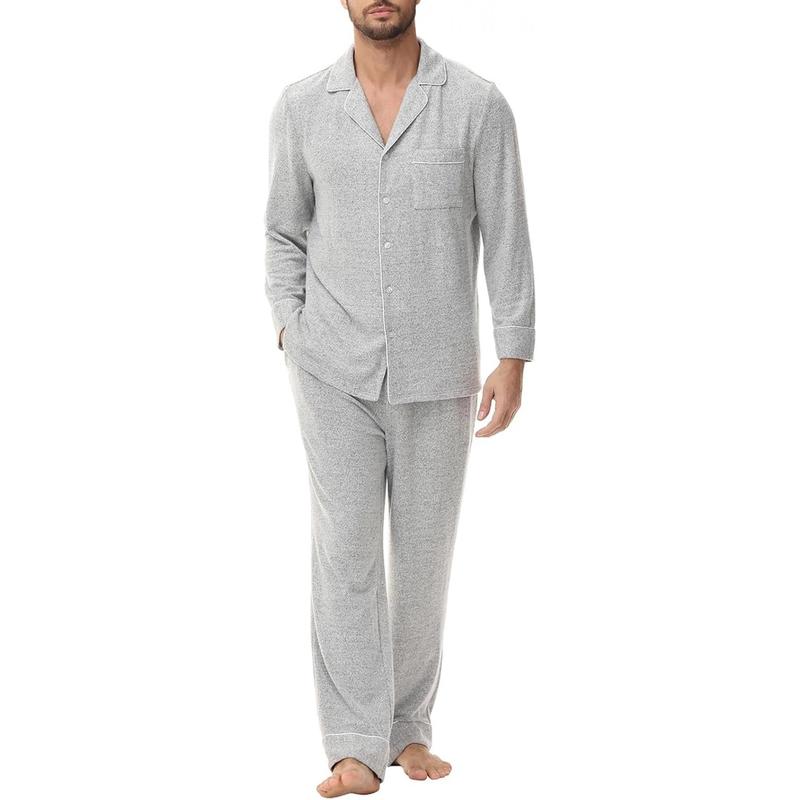 Mens Pajamas Set Long Sleeve Soft Pajamas for Men Button Down Sleepwear Pjs Lounge Sets with Pockets S-2XL