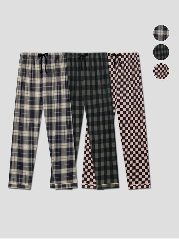 Men's Plaid Print Tie Front Pajama Pants, Casual Comfy Elastic Waist Sleep Trousers for Daily Wear, Sleepwear & Loungewear for All Seasons