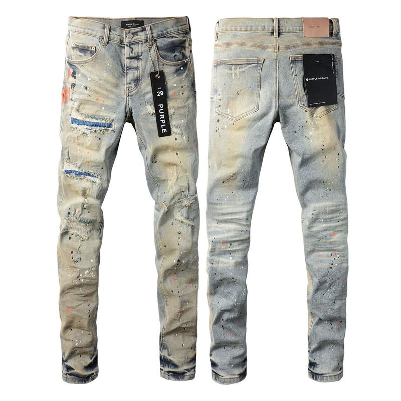 Men's Stretch Skinny Jeans with Patterned Ripped Jeans Vintage Ripped Paint Splattered Stretch Fitted Distressed Black Gray Jeans Cotton Fashion Menswear Pocket Streetwear Pants Stylish Trouser Long Denim Cotton Fashion