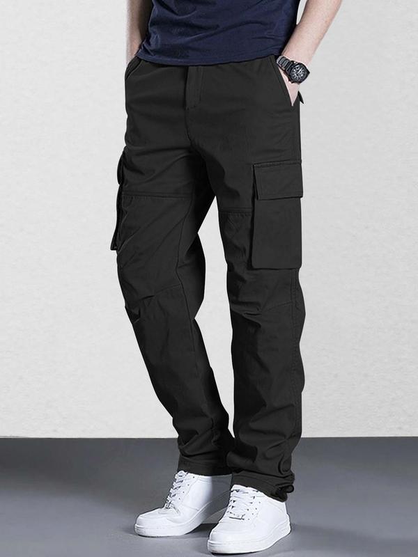 Men's Solid Flap Pocket Drawstring Waist Cargo Pants, Loose Casual Fashion Button Trousers for Daily Wear, Men's Cargo Work Pants, Pants for Men, Men's Back To School Bottoms for All Seasons