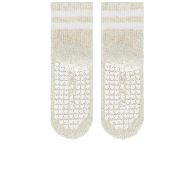 WellBeing + BeingWell Striped Half Crew Grip Sock in Cream & Espresso