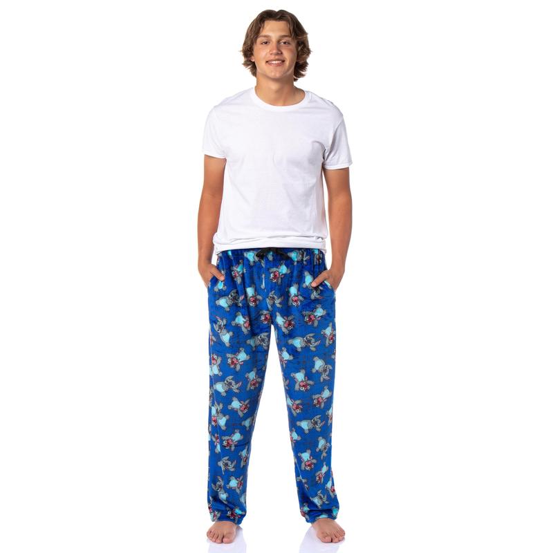 Disney Pajamas Stitch Scaring Poses Pajama Pants for Men – Cozy Plush Fleece All-Over Print Lounge Pants