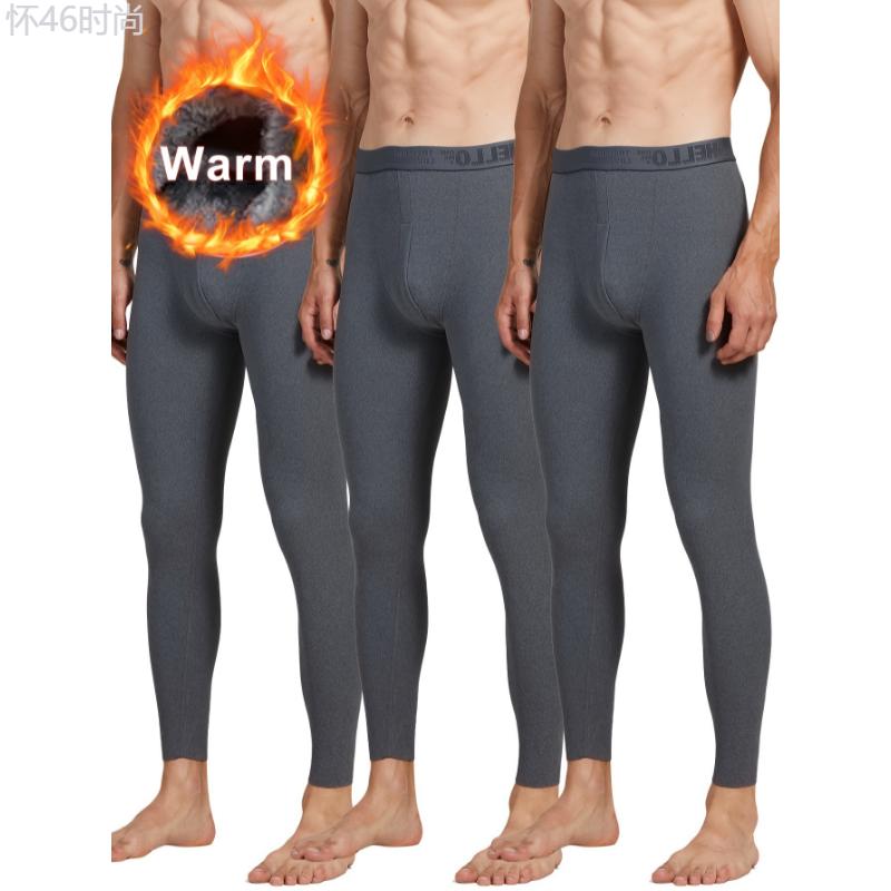 3pcs Men's Thermal Leggings - Slim Fit, High Stretch for Winter Warmth & Comfort Fabric Menswear