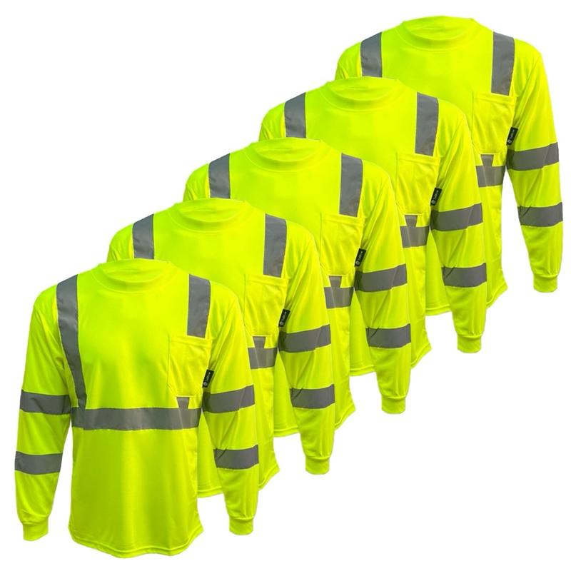 5 PACK - High Visibility Variety Pack with Solid Yellow and Orange or Two Tone Long Sleeve Safety Shirt Available in Yellow, Orange or Blue with Black Bottom Half - Birdeye Fabric