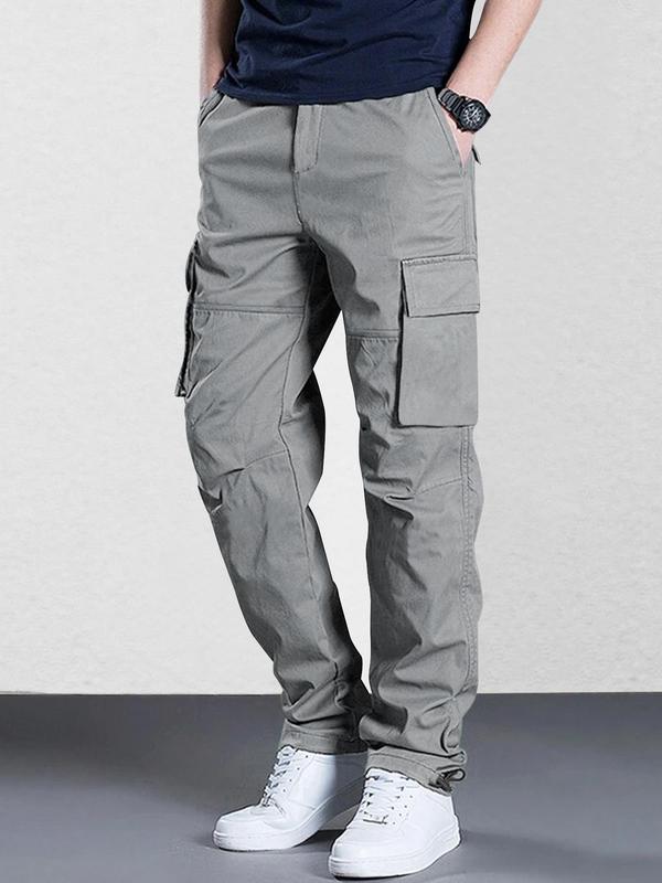 Men's Solid Flap Pocket Drawstring Waist Cargo Pants, Loose Casual Fashion Button Trousers for Daily Wear, Men's Cargo Work Pants, Pants for Men, Men's Back To School Bottoms for All Seasons