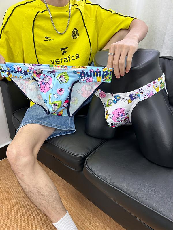 2024 NEW  PUMP Sexy High-Cut Men's Triangle Briefs Cartoon Graffiti Low-Waist Uplifting No-Side-Panel Sport Underwear