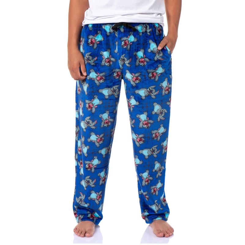 Disney Pajamas Stitch Scaring Poses Pajama Pants for Men – Cozy Plush Fleece All-Over Print Lounge Pants