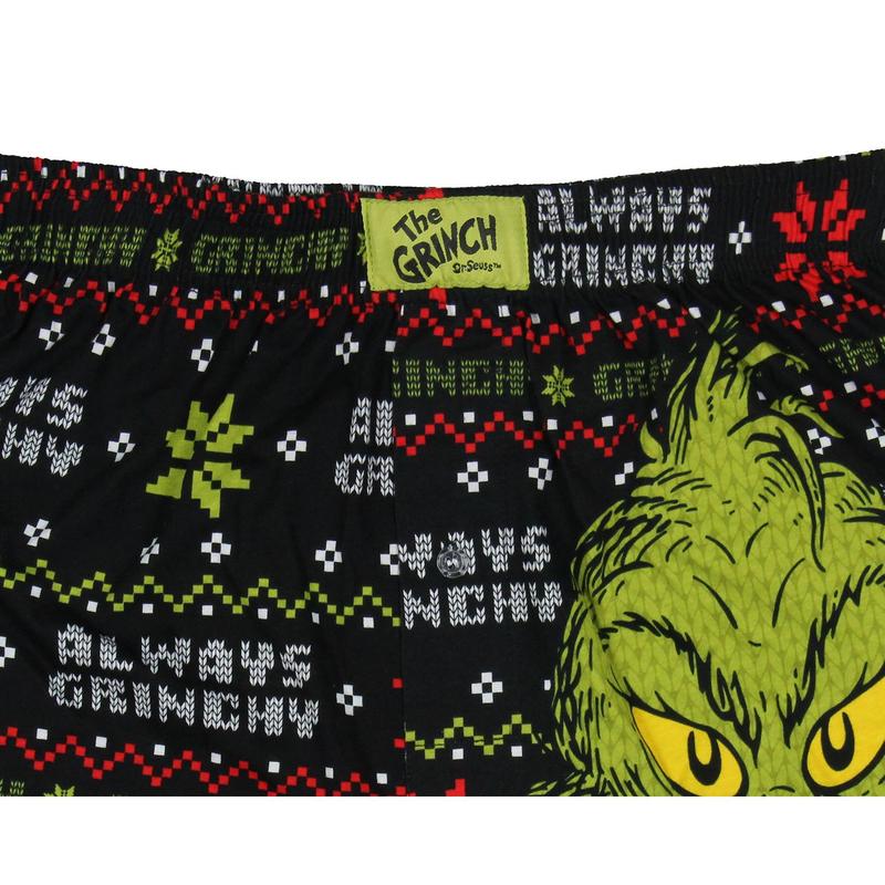 How the Grinch Stole Christmas Adult Always Grinchy Fairisle Boxer Shorts Sleepwear Loungewear for Men Women