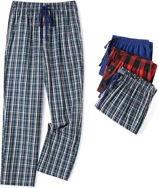 Mens Pajama Pants Set Flannel Cotton Plaid Sleep & Lounge Pants, PJ Bottoms with Pockets and Button Fly