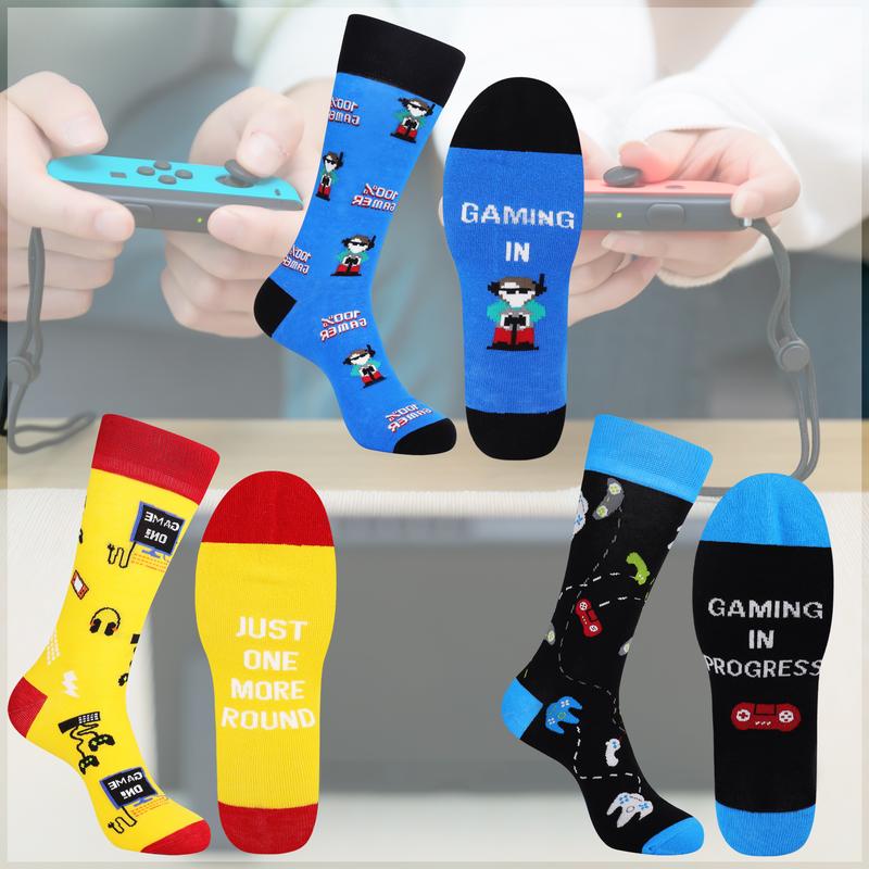 3 Pairs Funny Game Socks for Men and Women Gaming Crew Socks  Cotton, Womenswear