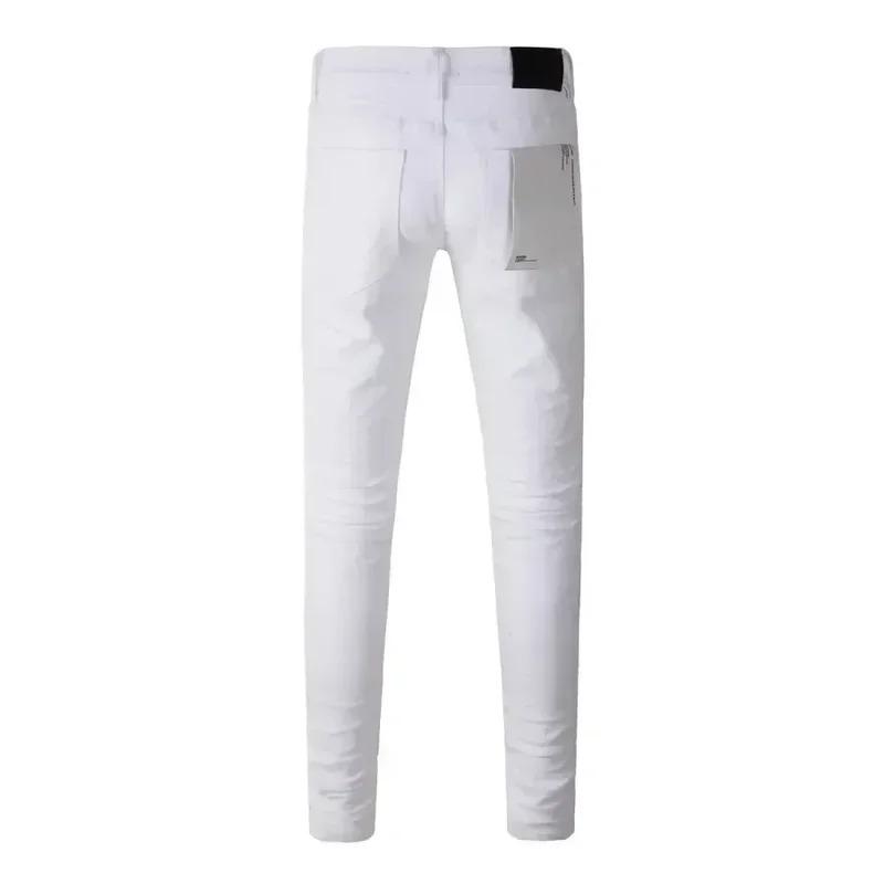 New high-quality white low cut jeans for men's high street tight pants, fashionable and high-quality repair, low waist slim fit jeans