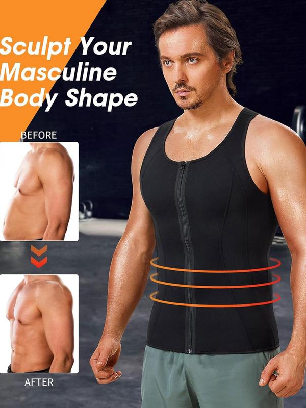 Men's Solid Zipper Front Compression Shapewear Tank Top, High Stretch Tummy Control Shaper, Men's Shapewear for All Seasons