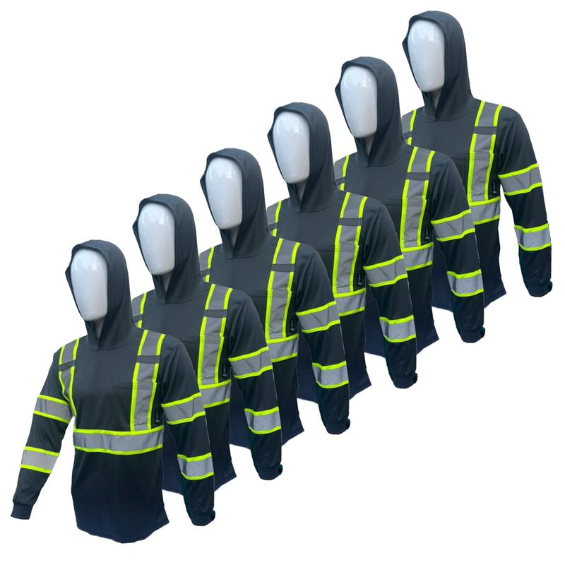 6 PACK SHIRT High Visibility Long Sleeve Safety Shirt with hoodie   Class 3 Polyester shirt (SEE SIZEING INFORMATION ON DESCRITION)