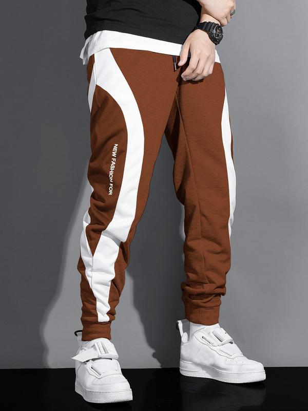 Men's 3pcs Colorblock & Letter Print Drawstring Waist Sweatpants, Fashion Casual Comfortable Jogger Pants for Daily Wear, Men's Bottoms for All Seasons, Fall Outfits, Fallfreshness Clothes