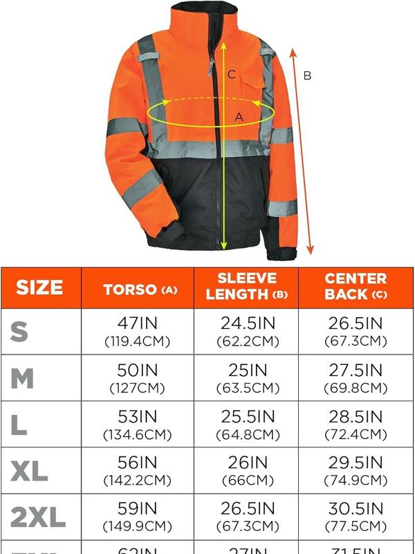 Ergodyne Standard Hi Vis Bomber Safety Jacket - Wind and Water Resistant with Thermal Insulation and Reflective Material