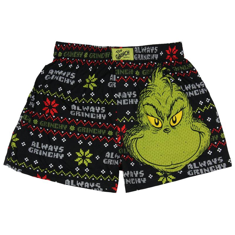 How the Grinch Stole Christmas Adult Always Grinchy Fairisle Boxer Shorts Sleepwear Loungewear for Men Women