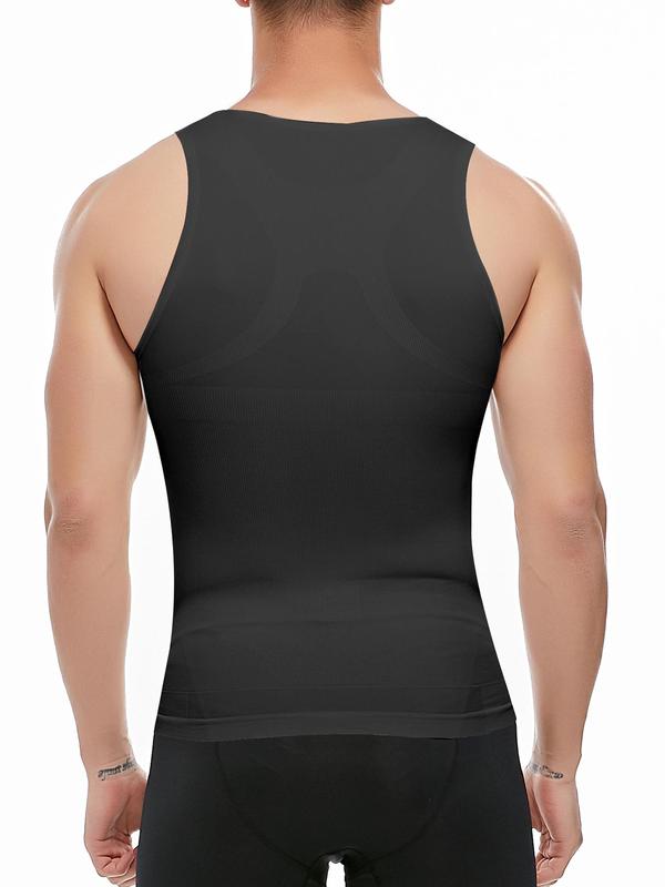 Men's Solid Color Round Neck Compression Shapewear Tank Top, High Stretch Tummy Control Shaper Vest, Tummy Tuck Shaper, Men's Shapewear for All Seasons