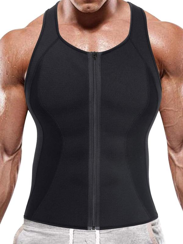 Men's Solid Zipper Front Compression Shapewear Tank Top, High Stretch Tummy Control Shaper, Men's Shapewear for All Seasons