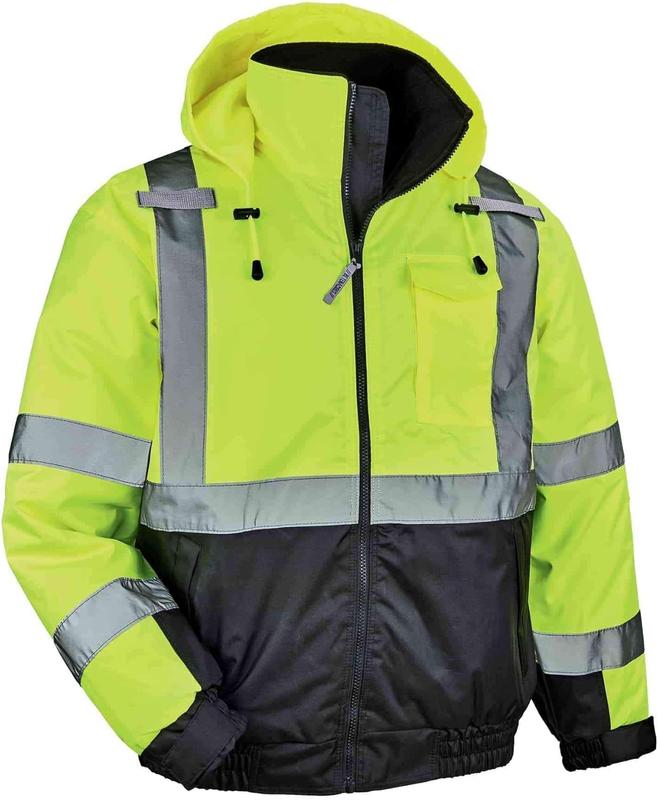 Ergodyne Standard Hi Vis Bomber Safety Jacket - Wind and Water Resistant with Thermal Insulation and Reflective Material