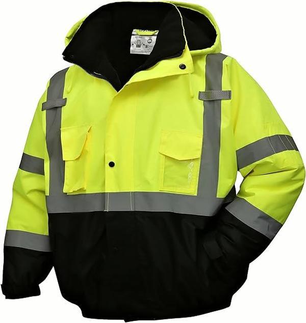 American size High Visibility Reflective Jackets for Men, Waterproof Safety Jacket for Men with Pockets, Yellow Work Construction Coats for Winter Cold Weather