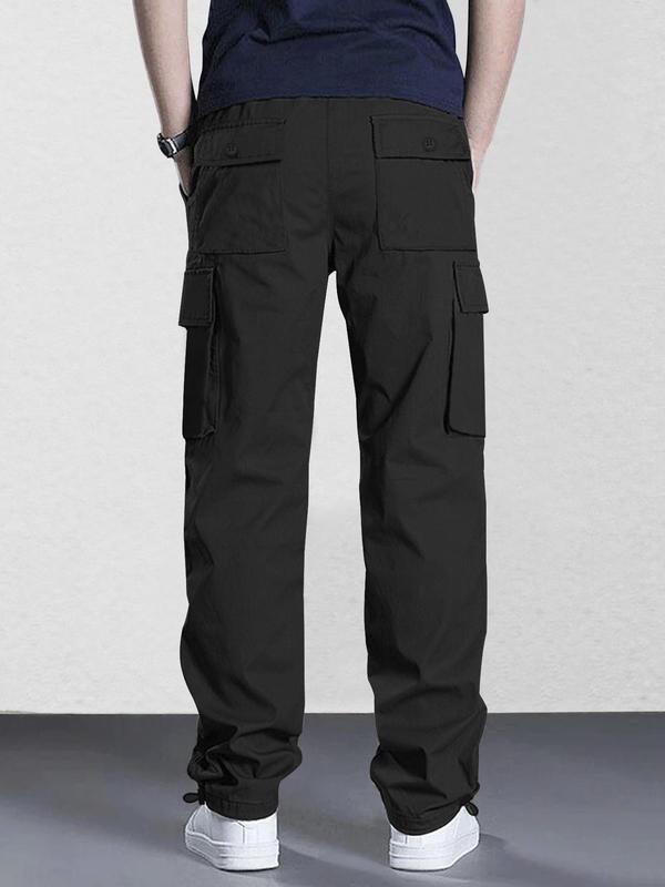 Men's Solid Flap Pocket Drawstring Waist Cargo Pants, Loose Casual Fashion Button Trousers for Daily Wear, Men's Cargo Work Pants, Pants for Men, Men's Back To School Bottoms for All Seasons