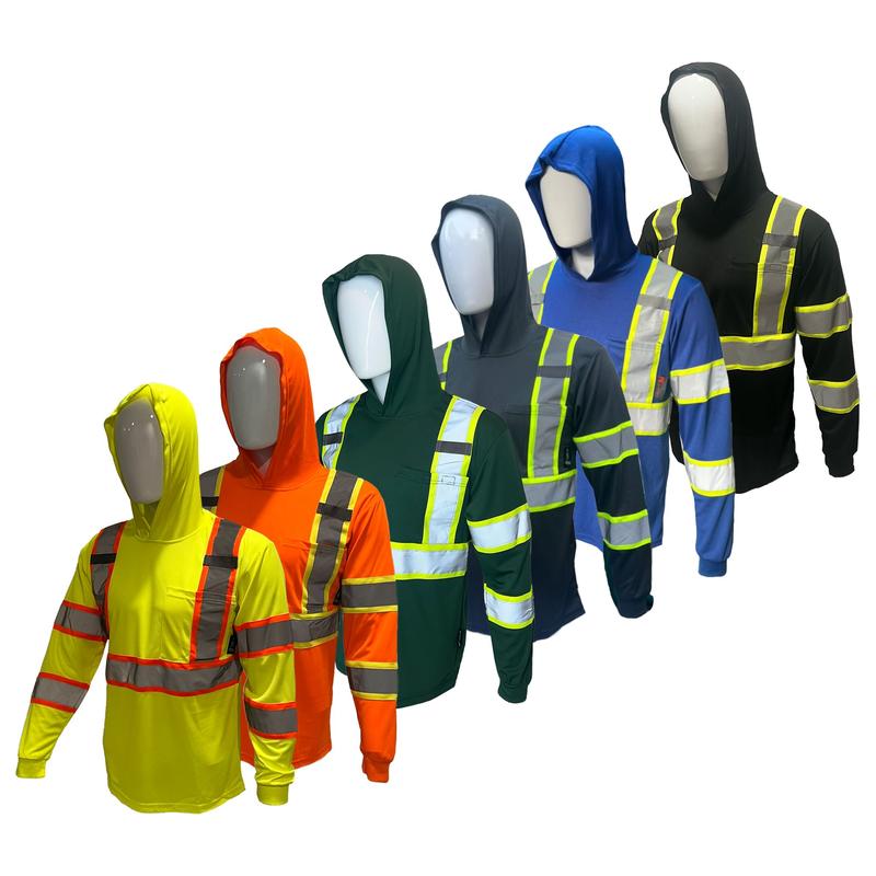 6 PACK SHIRT High Visibility Long Sleeve Safety Shirt with hoodie   Class 3 Polyester shirt (SEE SIZEING INFORMATION ON DESCRITION)