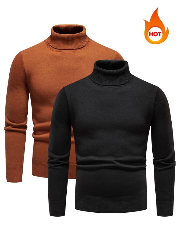 Men's Solid Turtleneck Sweater, Casual Regular Fit Long Sleeve Jumper for Fall & Winter, Men's Knitwear for Daily Wear