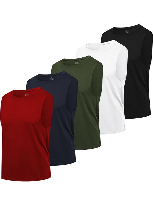 Men's Solid Round Neck Sleeveless Tee, Casual Quick Drying Breathable Crew Neck Tank Top for Daily Wear, Comfy Men's Top for All Seasons