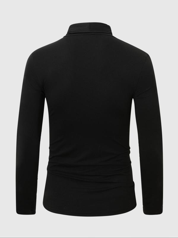 Men's Solid Long Sleeve Turtle Neck Thermal Underwear Top, Casual Comfy Base Layer T-Shirt for Spring & Fall, Men's Clothes for Daily Wear