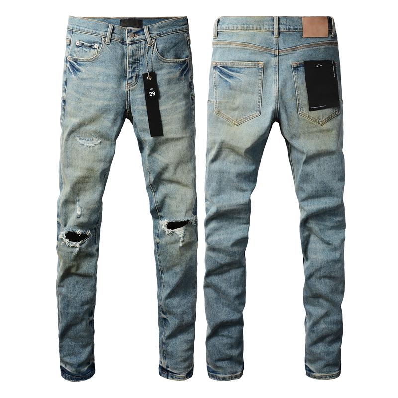 Purple brand Men's Jeans Casual Comfort Holes Fashionable Straight Skinny Slim Fit Jeans, Ripped Stretch Jeans Denim Pants