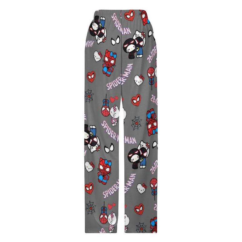 Stylish Pajamas Cute Spiderman & Hello Cat Cartoon Comfy Pajamas Men and Women Printed Pajama Pockets on Both Sides for Unisex Adult for Family and Friends Gifts