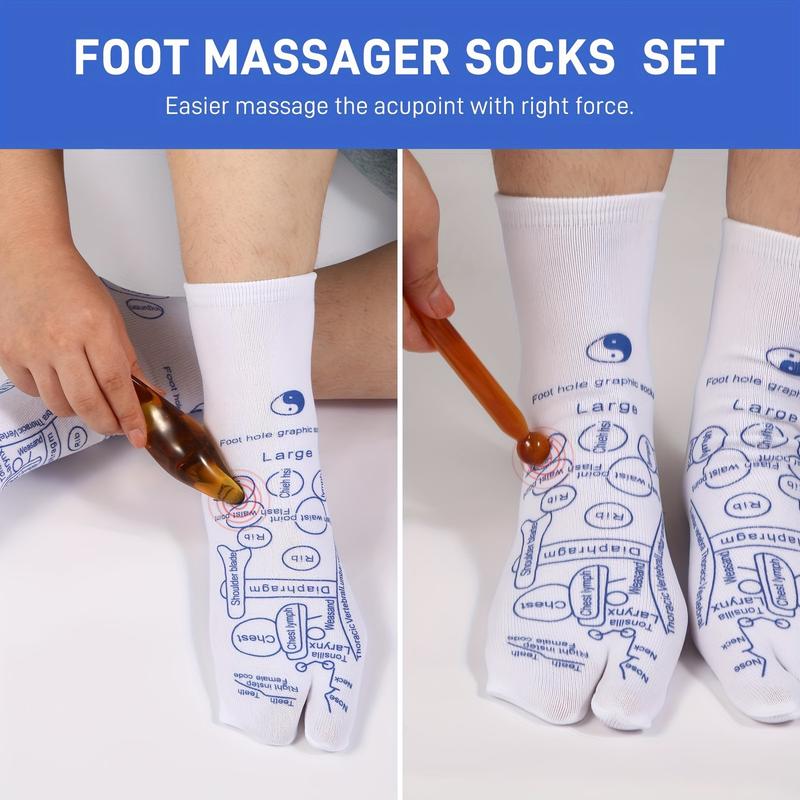 Foot Reflexology Sock Set With Massage Tool, Acupressure Reflexology Socks Relief Body Stress & Aches, Feet Acupuncture Point Massage Pen Trigger Health & Wellness Messager Socks