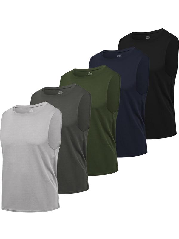 Men's Solid Round Neck Sleeveless Tee, Casual Quick Drying Breathable Crew Neck Tank Top for Daily Wear, Comfy Men's Top for All Seasons