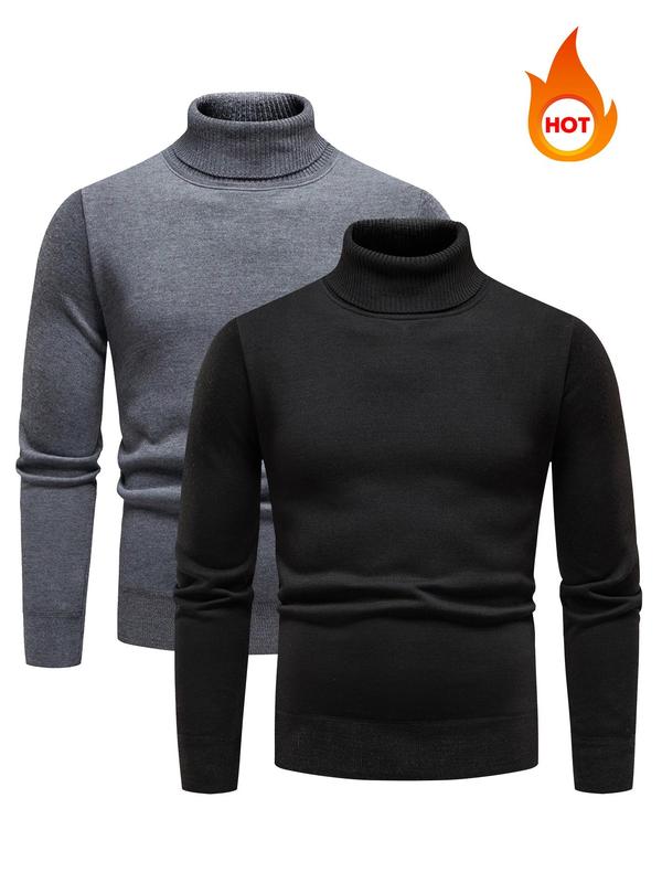 Men's Solid Turtleneck Sweater, Casual Regular Fit Long Sleeve Jumper for Fall & Winter, Men's Knitwear for Daily Wear